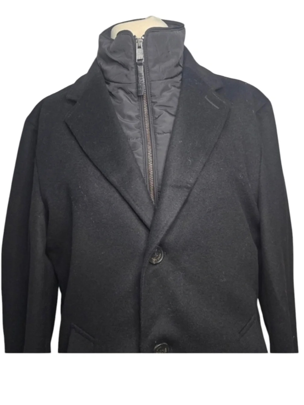 Hugo Boss Men's Black Wool Coat Size 38R Detachable Inner Rib